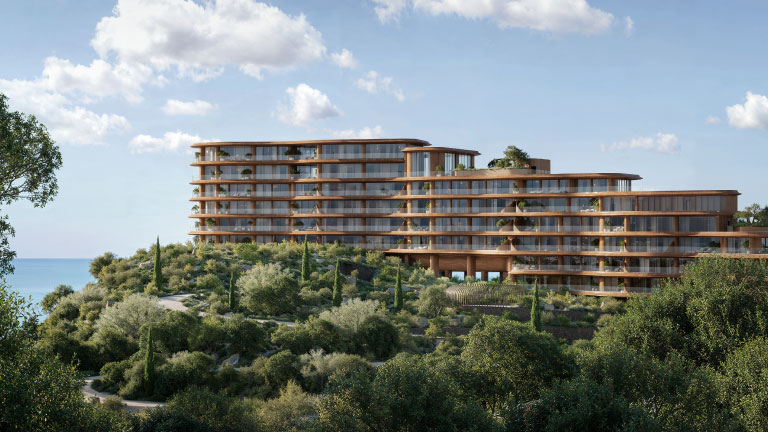 Jumeirah Residences Asora Bay waterfront architecture in Meraas imagery