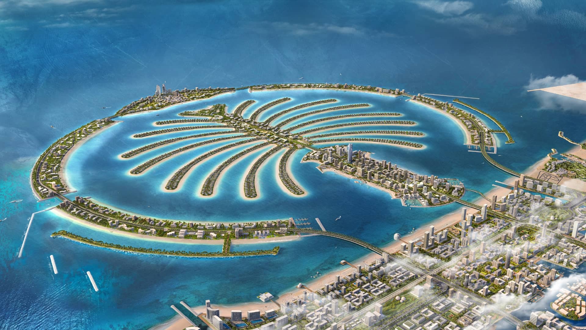 Palm Jebel Ali waterfront development in Nakheel imagery